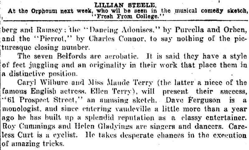 Salt Lake City Telegram — Lillian Steele caption and continuation