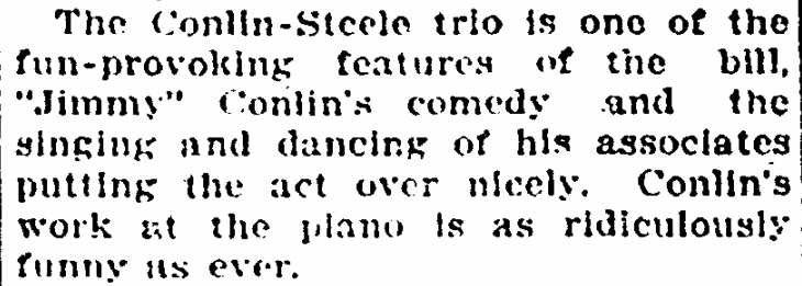 Springfield Daily News December 11, 1914 — review of the Conlin-Steele trio