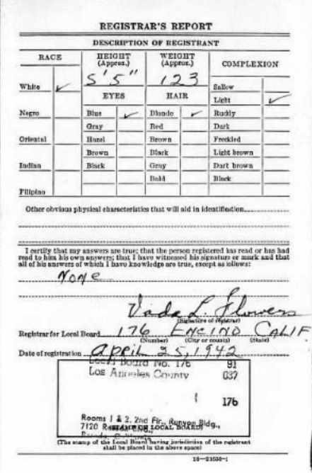 World War II Draft Card for James Patrick Conlin — reverse