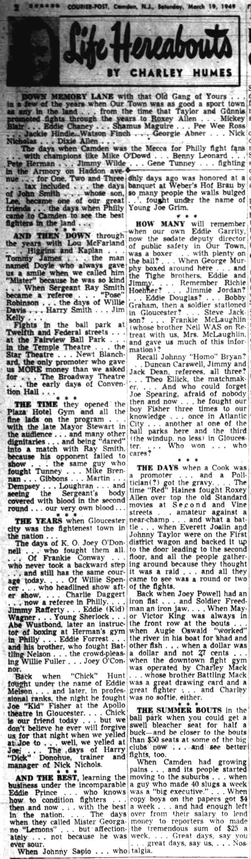 Life Hereabouts — Down Memory Lane, March 19, 1949 (part 1)