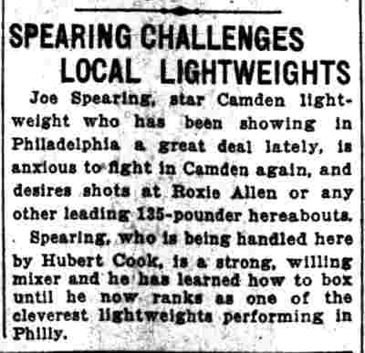 Courier-Post, June 11, 1927 — Spearing Challenges Local Lightweights
