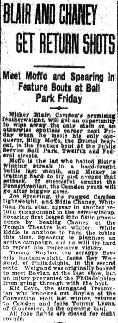 Camden Courier-Post, July 31, 1926 — Blair and Chaney Get Return Shots
