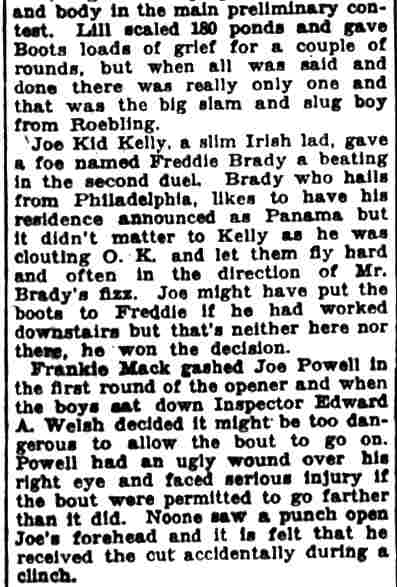 Camden Courier-Post, September 1, 1928 — continuation of preliminary bouts section