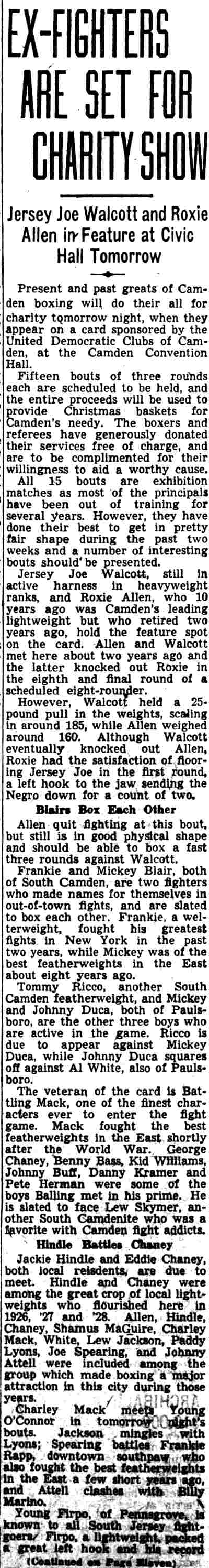 Ex-Fighters Are Set for Charity Show, December 18, 1939