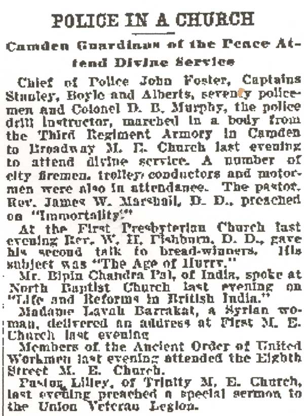 Philadelphia Inquirer, February 12, 1900 — Police in a Church