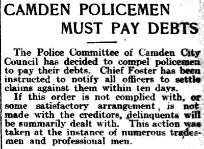 Camden Policemen Must Pay Debts, January 11, 1903