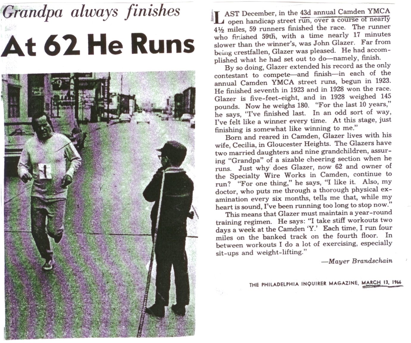 Philadelphia Inquirer Magazine, March 13, 1966 — Grandpa Always Finishes: At 62 He Runs