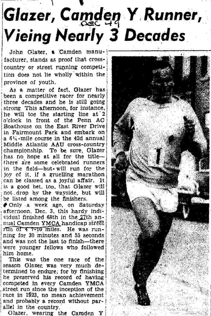 Camden Courier-Post, December 10, 1949 — Glazer, Camden Y Runner, Vieing Nearly 3 Decades