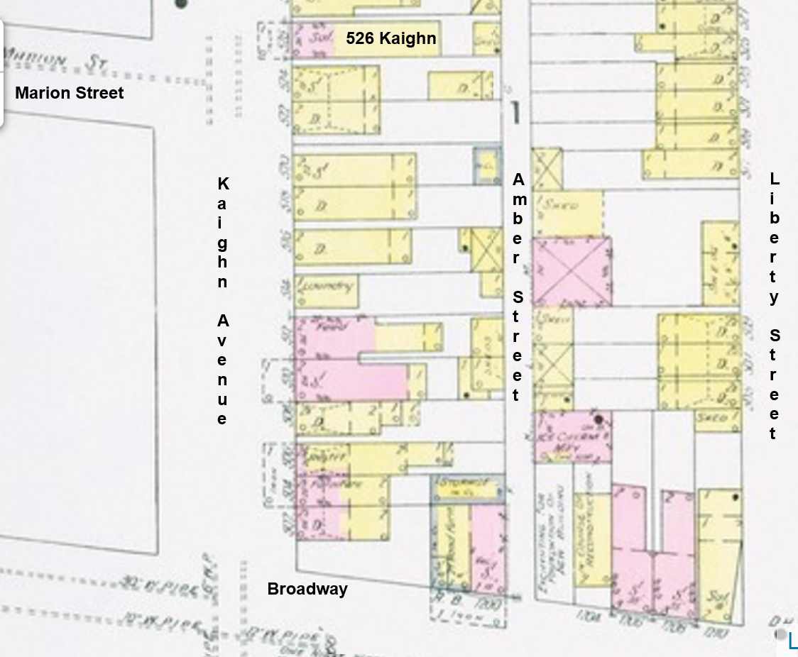 1906 Sanborn Map showing 526 Kaighn Avenue — two-story frame-built building with brick front section