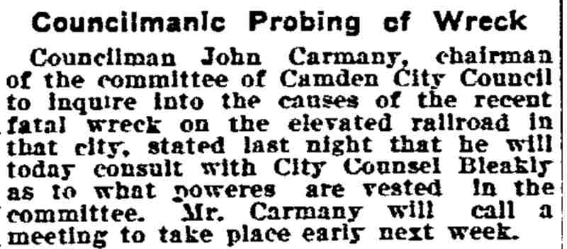 Philadelphia Inquirer, January 9, 1908 — Councilmanic Probing of Wreck