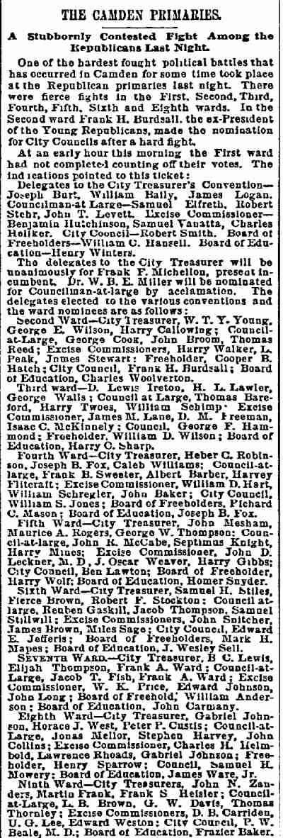 The Camden Primaries, Philadelphia Inquirer, February 11, 1890