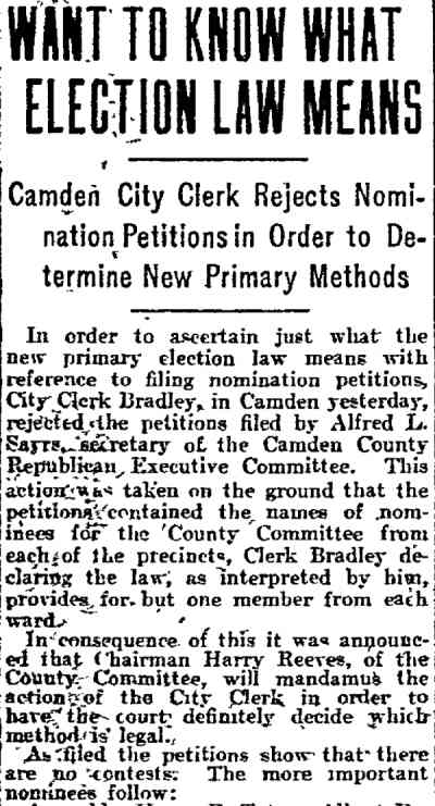 Philadelphia Inquirer, September 8, 1909 — Election Law, page 1