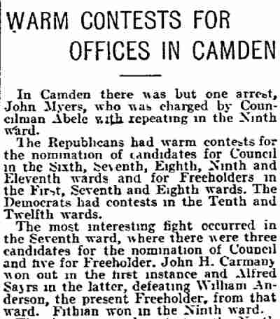 Philadelphia Inquirer, September 9, 1903 — Warm Contests, page 1