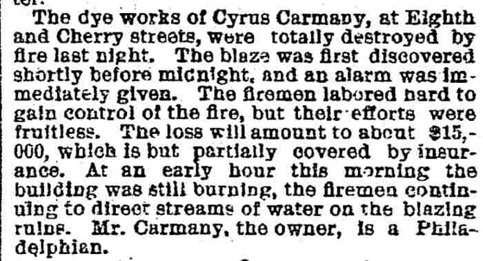 Philadelphia Inquirer, December 8, 1887 — Dye works fire