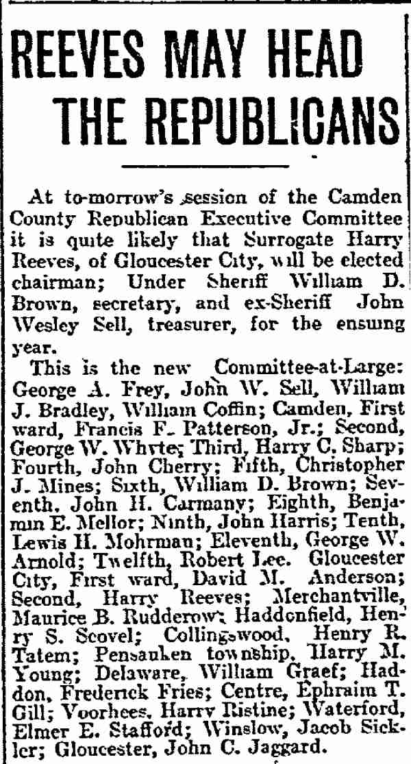 Philadelphia Inquirer, December 1, 1902 — Reeves May Head the Republicans