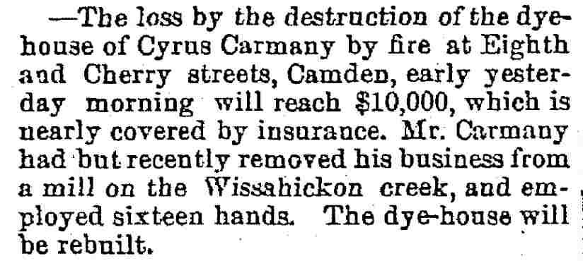 Trenton Evening Times, December 8, 1887 — Carmany dye works fire