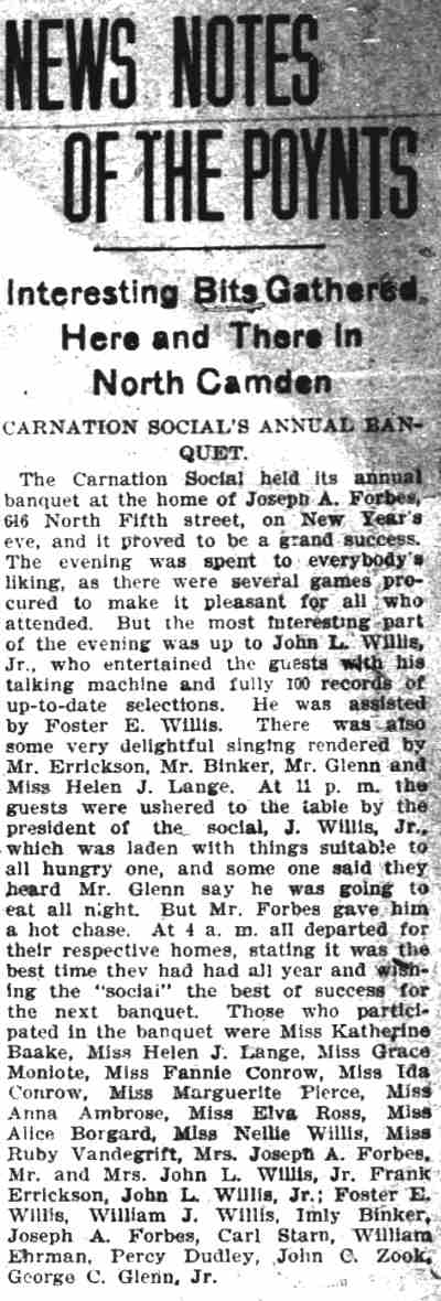 Camden Daily Courier, January 3, 1908 — Carnation Social Annual Banquet