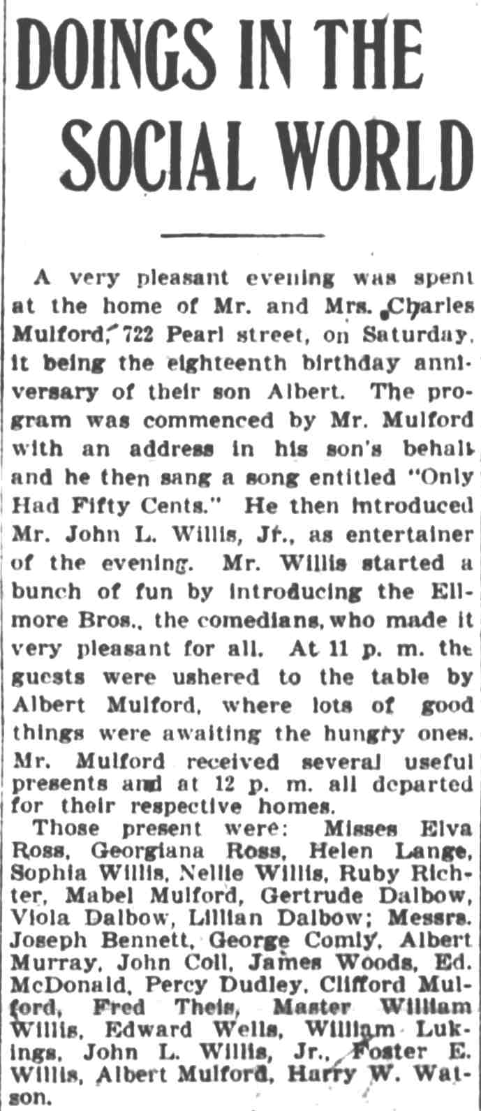 Camden Post-Telegram, February 13, 1906 — Doings in the Social World