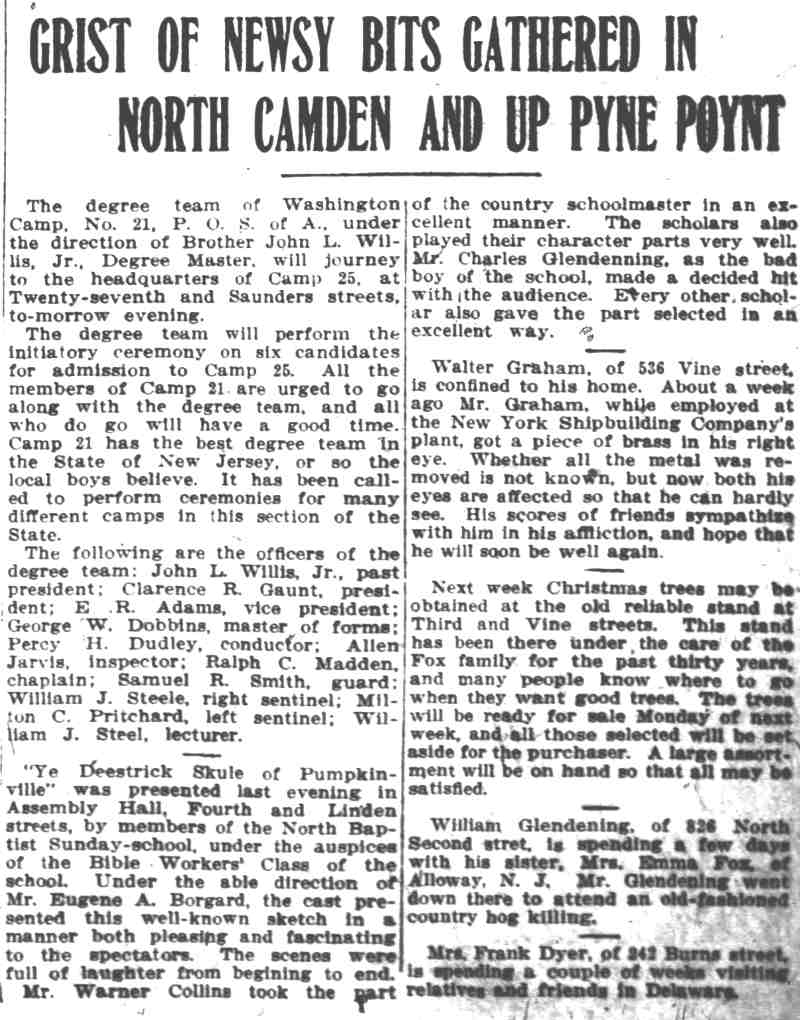 Camden Post-Telegram, December 14, 1910 — P.O.S.A. degree team