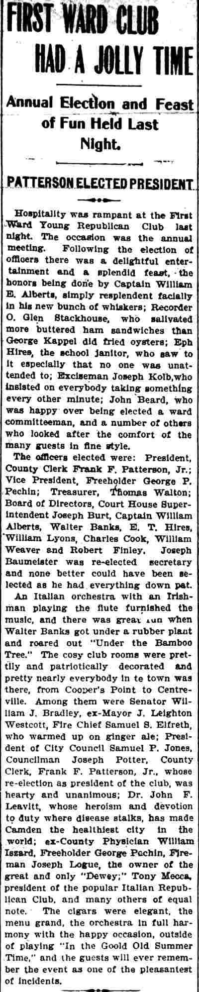 Camden Daily Courier, January 12, 1904 — First Ward Club Had a Jolly Time