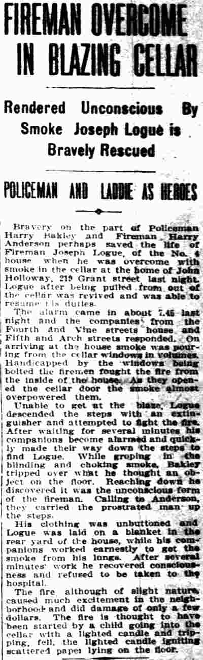 Camden Daily Courier, February 7, 1912 — Fireman Overcome in Blazing Cellar