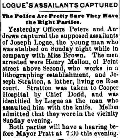 Camden Daily Telegram May 8, 1888 — Logue's Assailants Captured