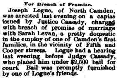Camden Post, May 15, 1891 — Joseph Logue, James M. Cassady, Sarah Lewine aka Sarah Louwin