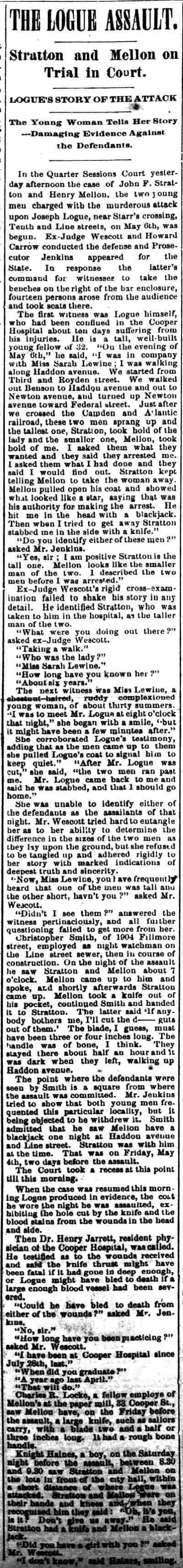 Camden Post June 1, 1888 — Joseph Logue trial coverage