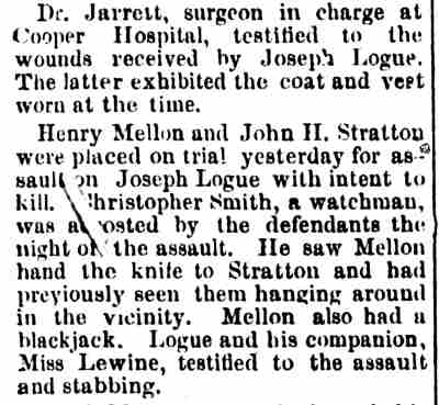 Camden Daily Telegram, June 1, 1888 — Logue assault trial