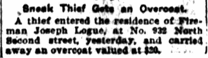 Camden Post-Telegram, December 16, 1901 — theft at Logue's residence