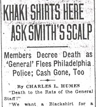 Camden Courier-Post October 13, 1933, Khaki Shirts Here Ask Smith's Scalp, page 1
