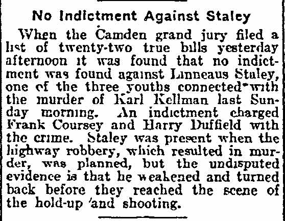 Philadelphia Inquirer October 19, 1912, No Indictment Against Staley