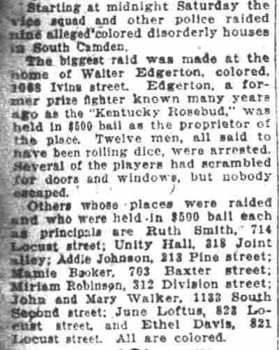 312 Division Street — Walter 'Kentucky Rosebud' Edgerton, Camden Courier-Post, February 7, 1927