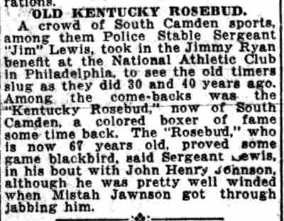 Camden Daily Courier, April 1921 — Kentucky Rosebud exhibition bout with John Henry Johnson
