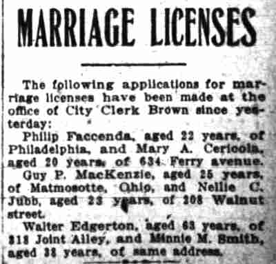Camden Post Telegram, November 20, 1917 — Walter Edgerton and Minnie M. Smith marriage