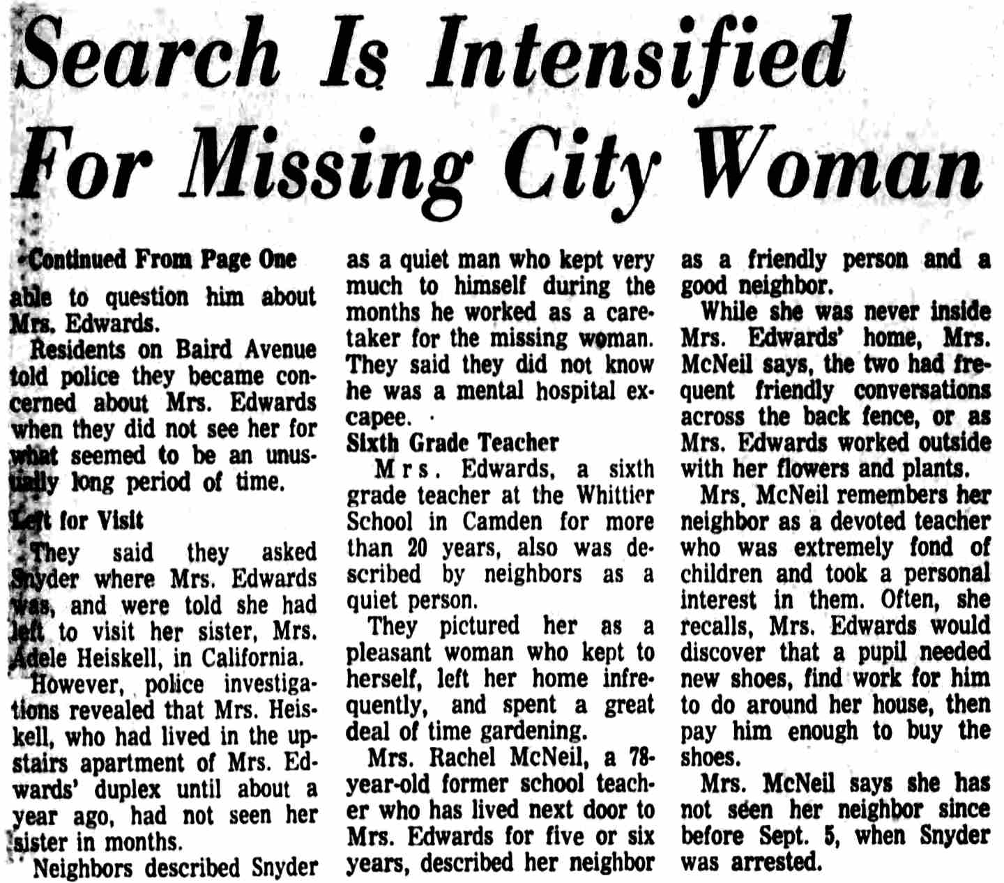 Courier-Post, October 4, 1972 — Search Is Intensified For Missing City Woman, continued