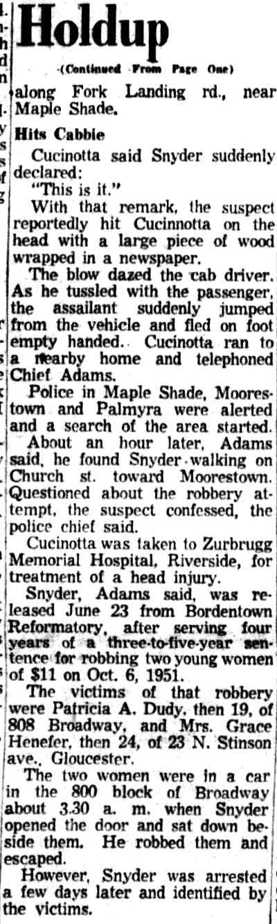 Camden Courier-Post, July 26, 1955 — Police Move Fast to Nab Cab Bandit (continued)