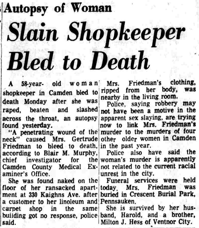 Camden Courier-Post, September 10, 1969 — Slain Shopkeeper Bled to Death