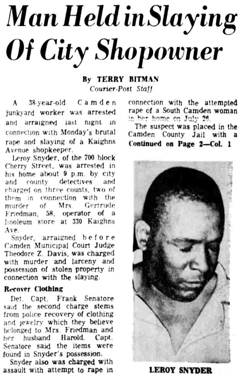 Man Held in Slaying Of City Shopowner, September 12, 1969
