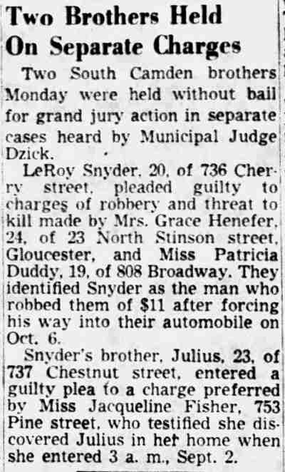 Camden Courier-Post, October 23, 1951 — Two Brothers Held On Separate Charges