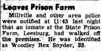 Millville N.J. The Daily, October 22, 1958 — Leaves Prison Farm