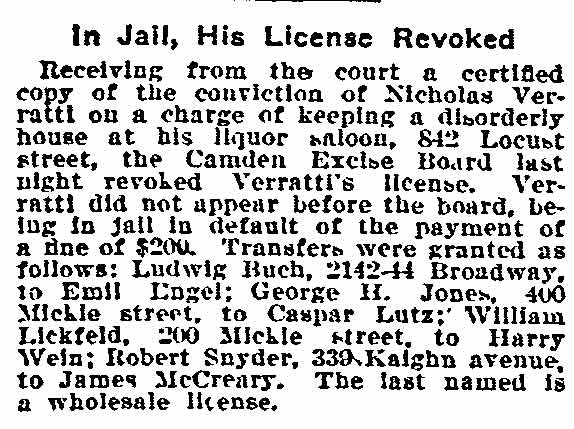 Philadelphia Inquirer clipping: In Jail, His License Revoked, July 30, 1908