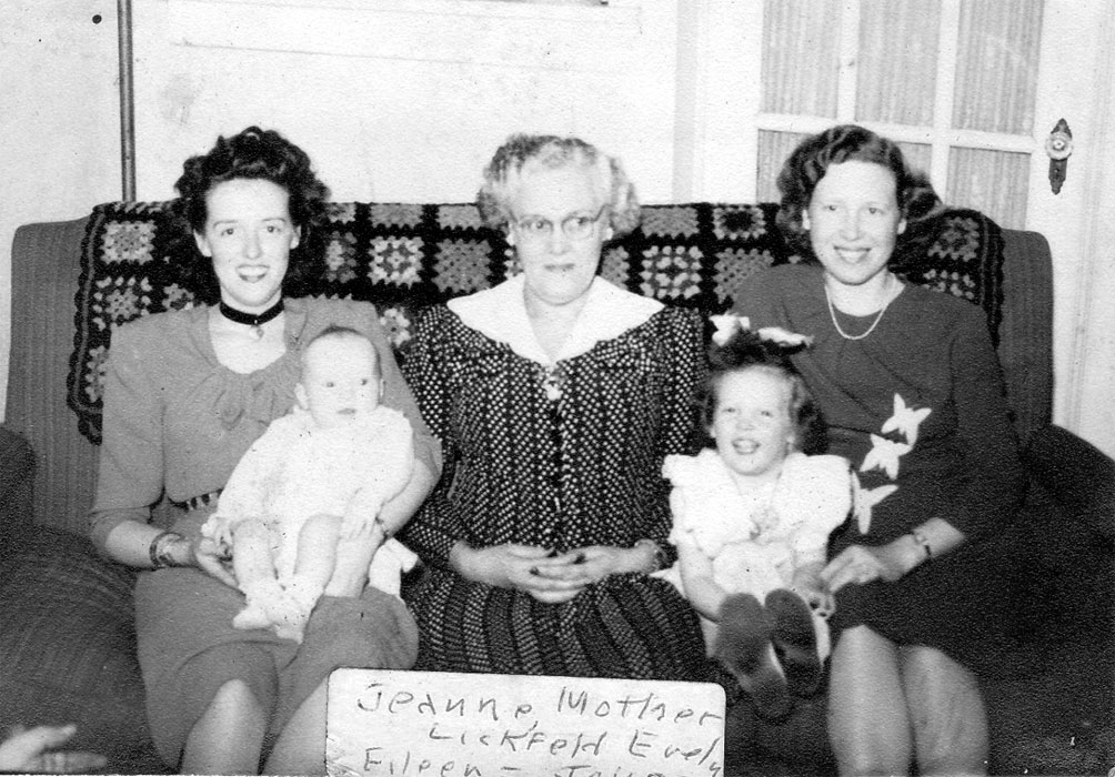 The Lickfeld women, 1940s: Jeanne, Eileen, Ruby, Joyce, Evelyn