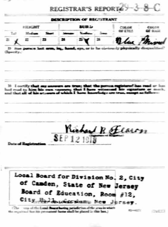 William E. Lickfeld World War I Draft Card, back