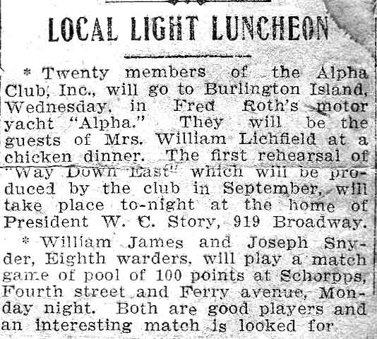 Alpha Club luncheon, 1910s — William E. Lickfeld, Fred Roth, W.C. Story, William James, Joseph Snyder