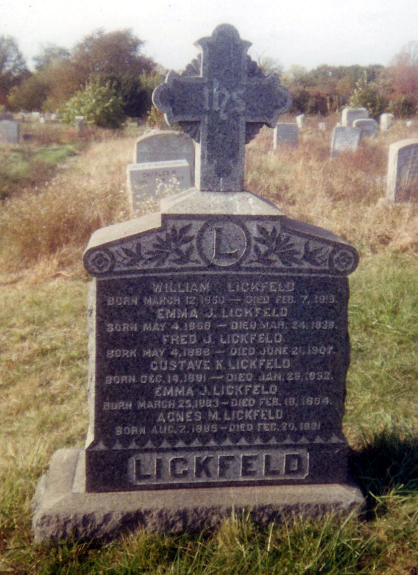 Lickfeld family headstone at Mount Moriah Cemetery, Philadelphia, front view 2