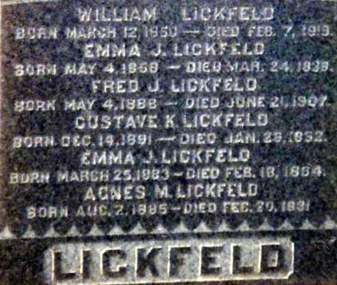 Lickfeld family headstone at Mount Moriah Cemetery, Philadelphia, front view 3