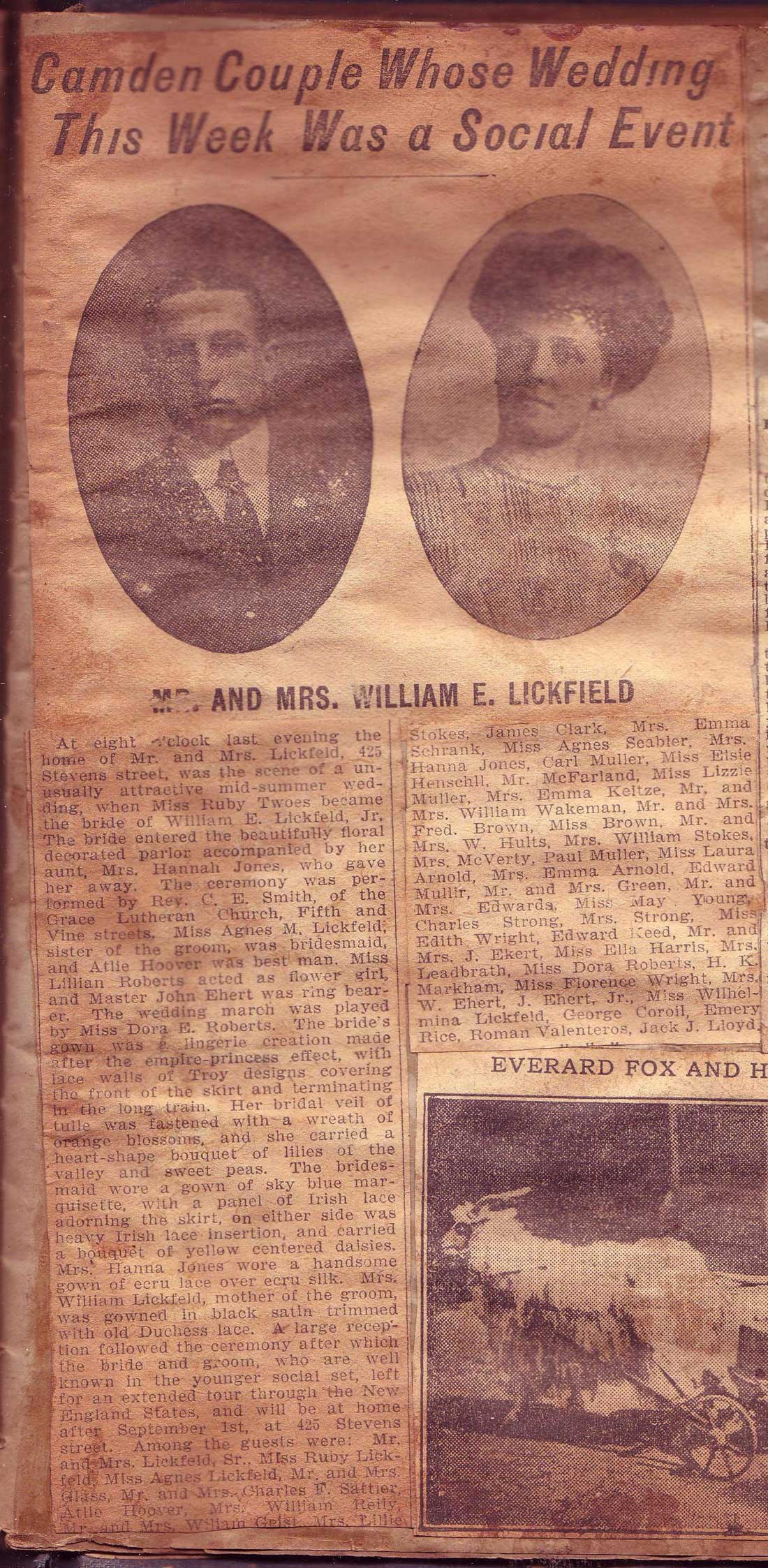 Alpha Club member William E. Lickfeld and Ruby T. — wedding photographs continued, 1900s