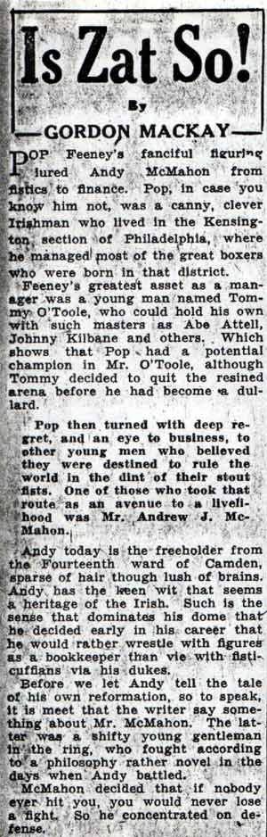Gordon Mackay column about Andy McMahon, part 1