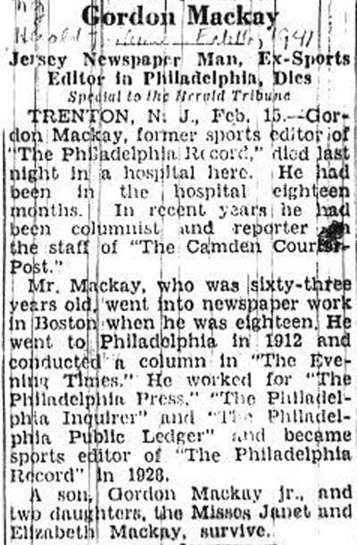 New York Herald-Tribune obituary, February 16, 1941